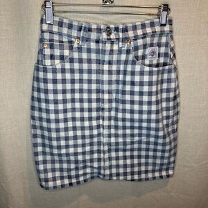 Vintage Palmettos Blue and White Gingham Mini Skirt Size 7 Made in USA